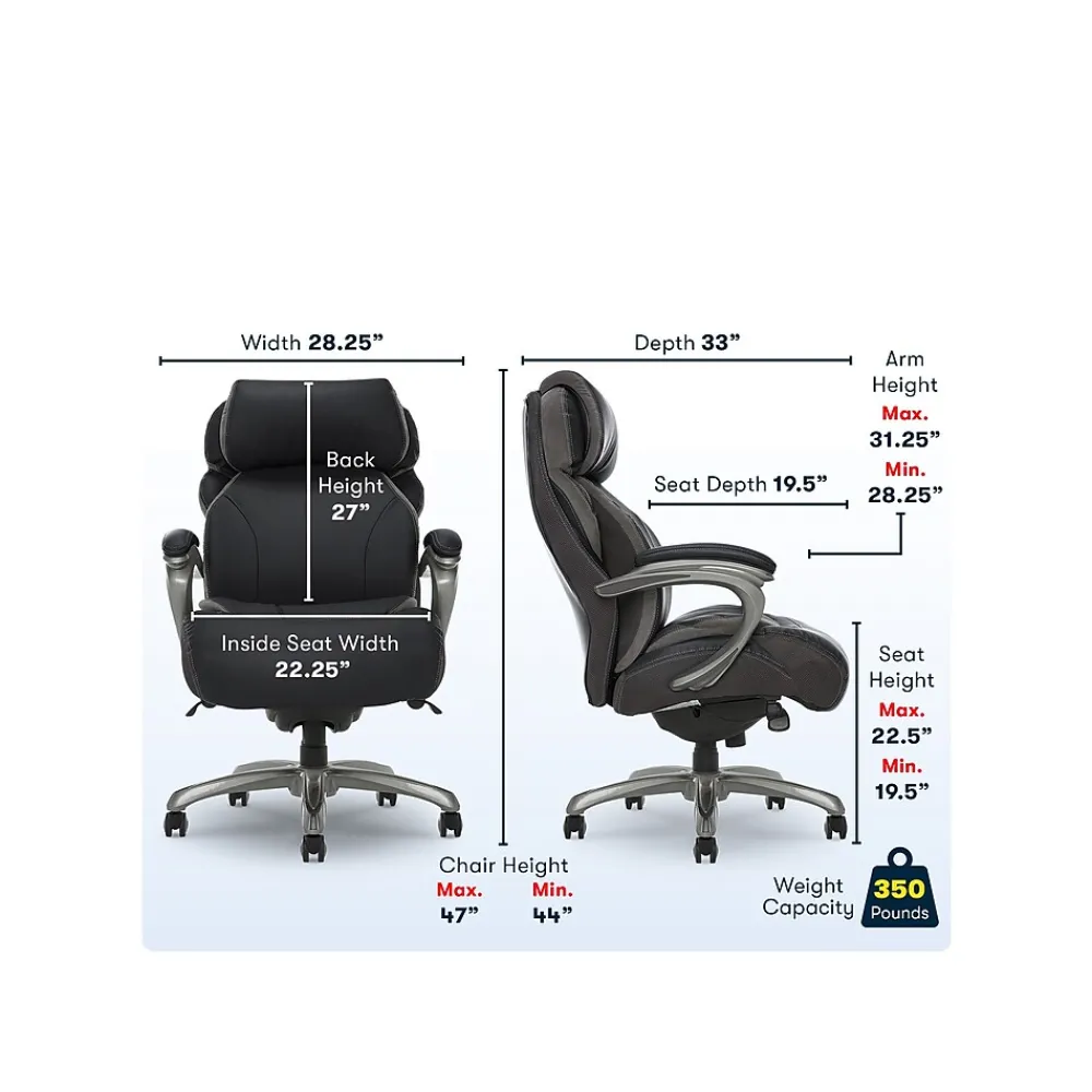 Office Chairs*Serta Big & Tall Ergonomic Bonded Leather Swivel Executive Chair, Black (44954)