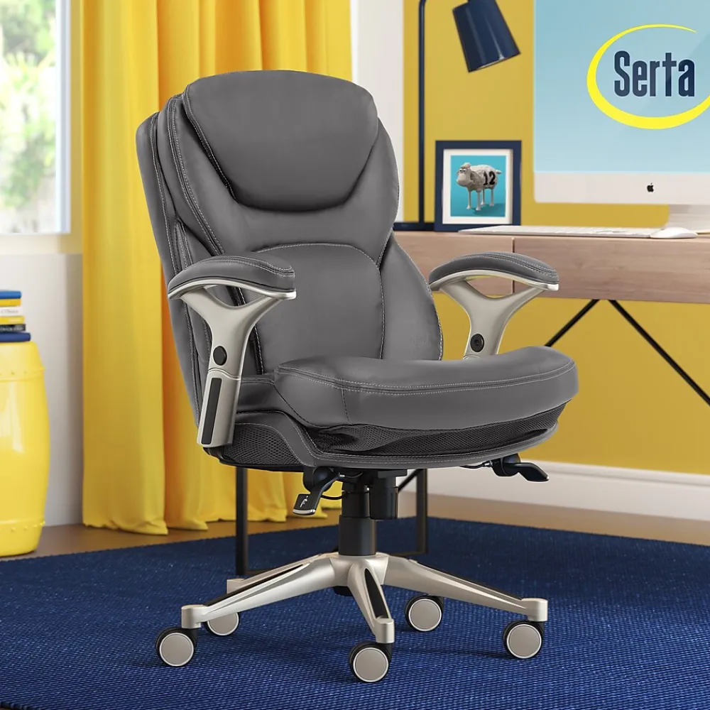 Ergonomic Chairs*Serta Claremont Ergonomic Faux Leather Swivel Executive Chair with Back in Motion Technology, (44186A) Gray