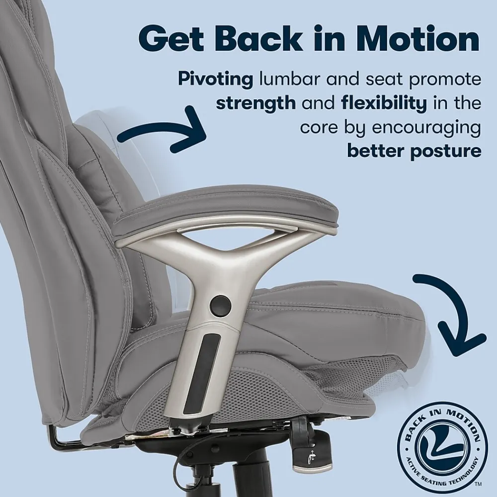Ergonomic Chairs*Serta Claremont Ergonomic Faux Leather Swivel Executive Chair with Back in Motion Technology, (44186A) Gray