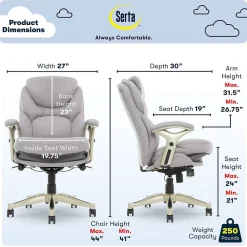Office Chairs*Serta Claremont Ergonomic Fabric Swivel Executive Chair with Back in Motion Technology, (44186D) Light Gray