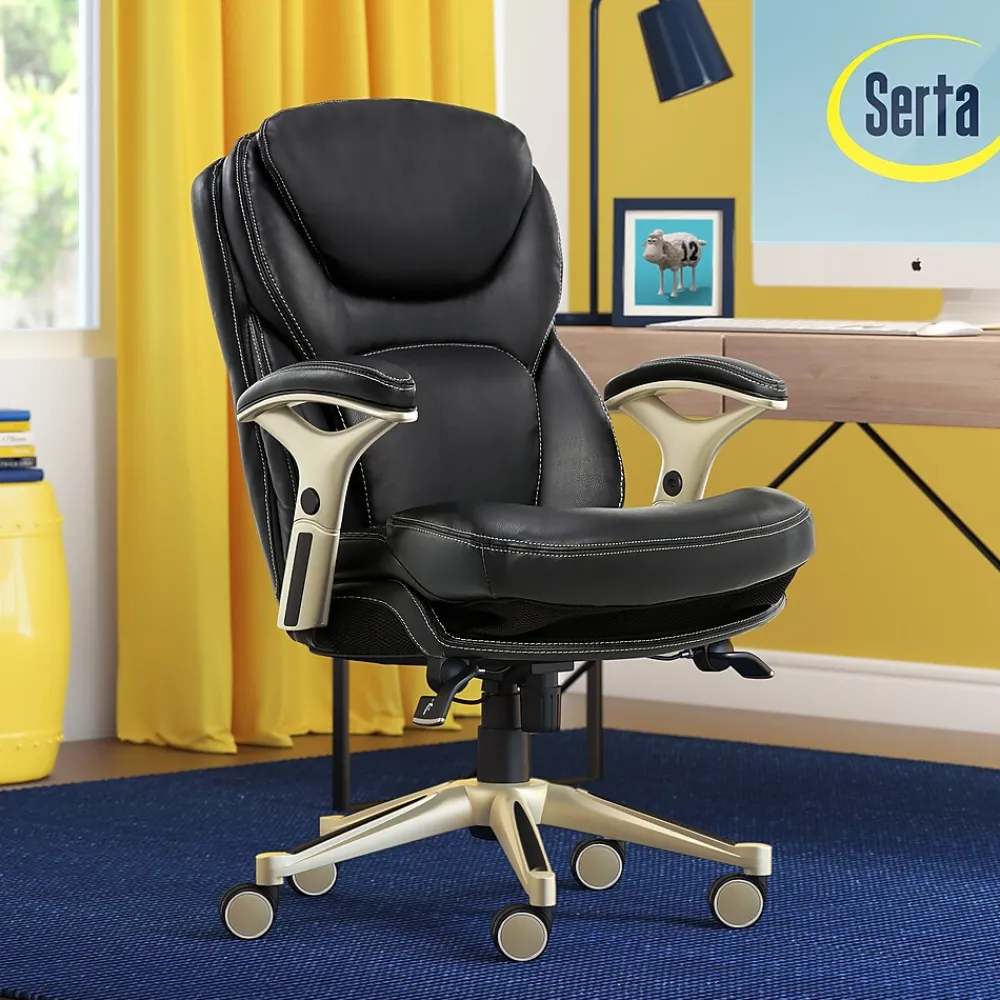 Ergonomic Chairs*Serta Claremont Ergonomic Leather Swivel Executive Chair with Back in Motion Technology, (CHR200006) Black