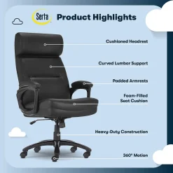 Office Chairs*Serta Comfort Big & Tall Ergonomic Bonded Leather Swivel Executive Chair, Black (CHR10131A)