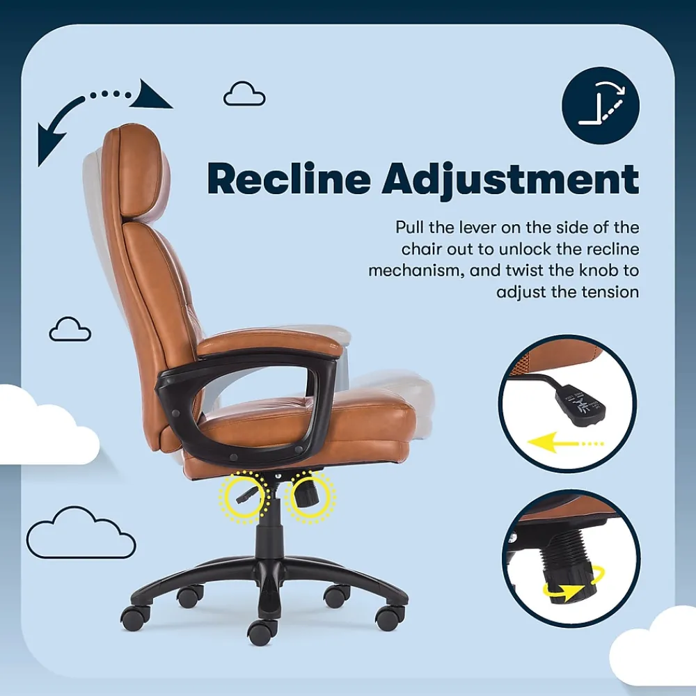 Office Chairs*Serta Comfort Big & Tall Ergonomic Bonded Leather Swivel Executive Chair, Cognac (CHR10131D)