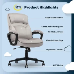 Office Chairs*Serta Comfort Classic Ergonomic Velvet Fabric Swivel Executive Chair, Taupe (CCHR10005B)