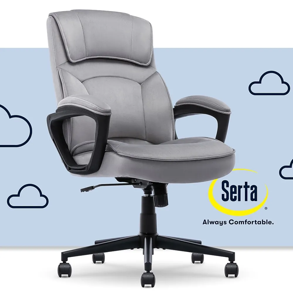 Office Chairs*Serta Comfort Classic Ergonomic Velvet Fabric Swivel Executive Chair, Gray (CCHR10005A)