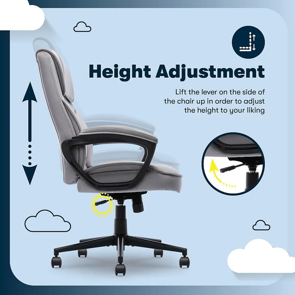 Office Chairs*Serta Comfort Classic Ergonomic Velvet Fabric Swivel Executive Chair, Gray (CCHR10005A)
