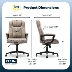 Office Chairs*Serta Comfort Eco Ergonomic Velvet Fabric Swivel Executive Chair, Light Brown (CCHR10006C)