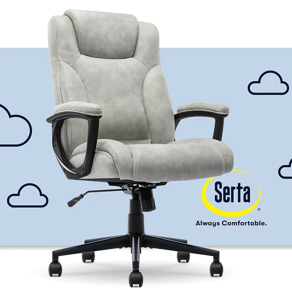 Office Chairs*Serta Comfort Eco Ergonomic Velvet Fabric Swivel Executive Chair, Light Grey (CCHR10006A)