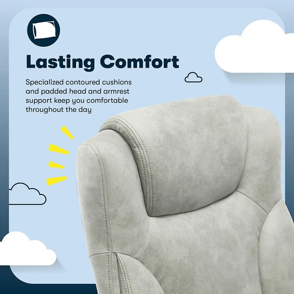 Office Chairs*Serta Comfort Eco Ergonomic Velvet Fabric Swivel Executive Chair, Light Grey (CCHR10006A)