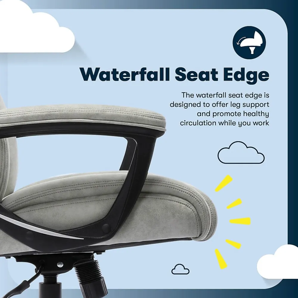 Office Chairs*Serta Comfort Eco Ergonomic Velvet Fabric Swivel Executive Chair, Light Grey (CCHR10006A)