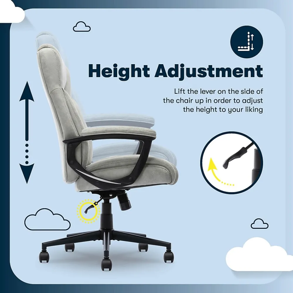 Office Chairs*Serta Comfort Eco Ergonomic Velvet Fabric Swivel Executive Chair, Light Grey (CCHR10006A)