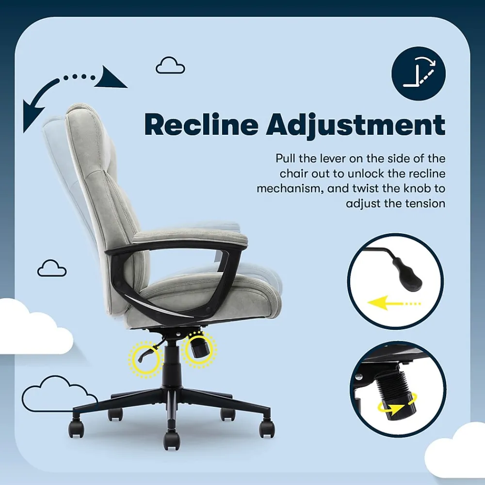 Office Chairs*Serta Comfort Eco Ergonomic Velvet Fabric Swivel Executive Chair, Light Grey (CCHR10006A)