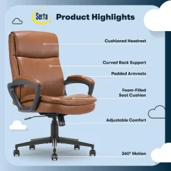 Office Chairs*Serta Comfort Ergo Ergonomic Bonded Leather Swivel Executive Chair, Cognac (CCHR10016A)