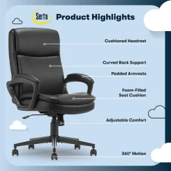 Office Chairs*Serta Comfort Ergo Ergonomic Bonded Leather Swivel Executive Chair, Black (CCHR10016B)