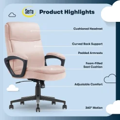 Office Chairs*Serta Comfort Ergo Ergonomic Velvet Fabric Swivel Executive Chair, Pink (CCHR10016D)
