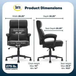 Office Chairs*Serta Comfort Ergonomic Bonded Leather Swivel Executive Chair, Black (CHR10130A)