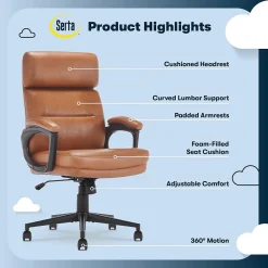 Office Chairs*Serta Comfort Ergonomic Bonded Leather Swivel Executive Chair, Cognac (CHR10130D)