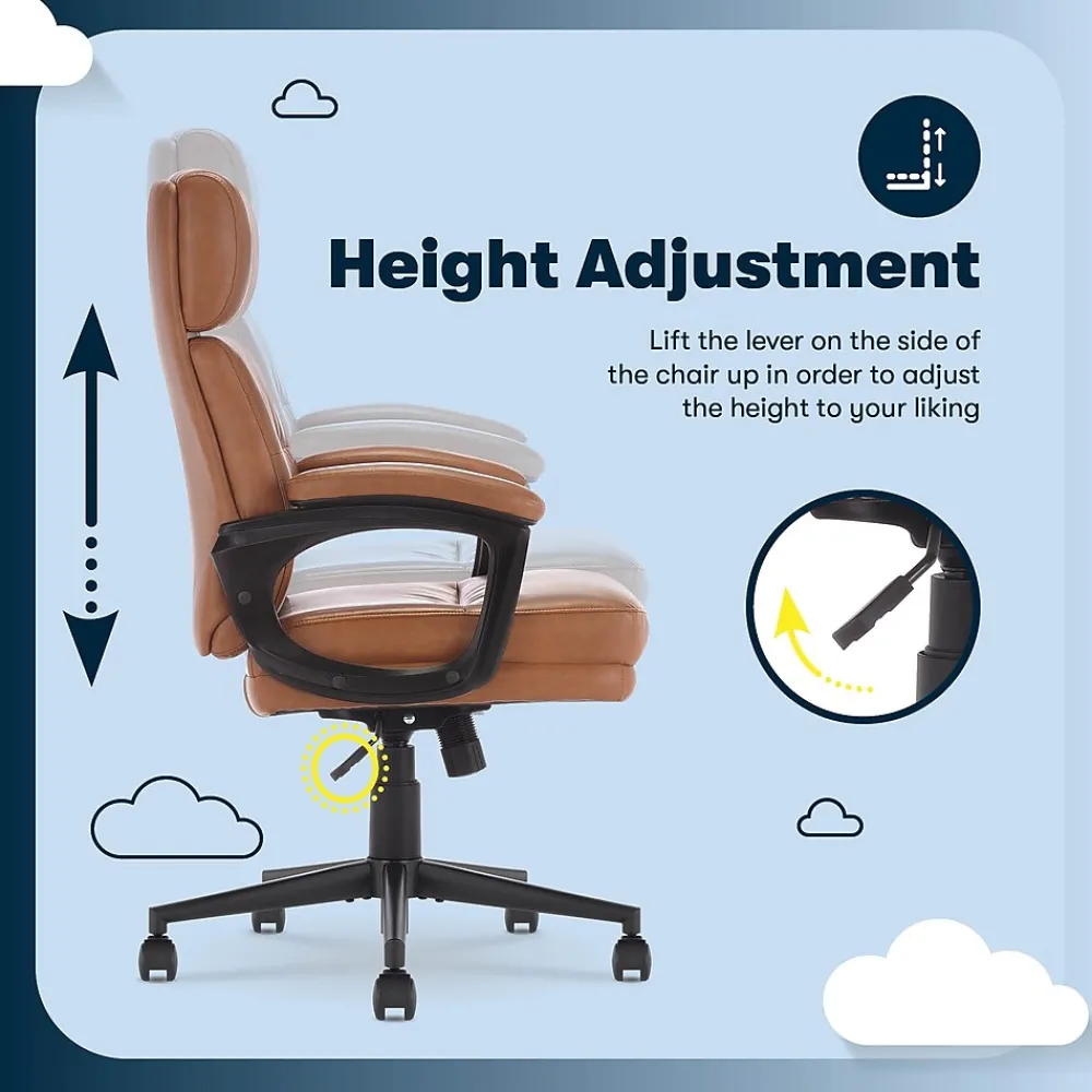 Office Chairs*Serta Comfort Ergonomic Bonded Leather Swivel Executive Chair, Cognac (CHR10130D)