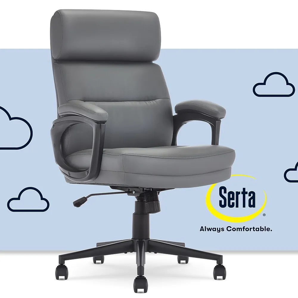 Office Chairs*Serta Comfort Ergonomic Bonded Leather Swivel Executive Chair, Gray (CHR10130C)
