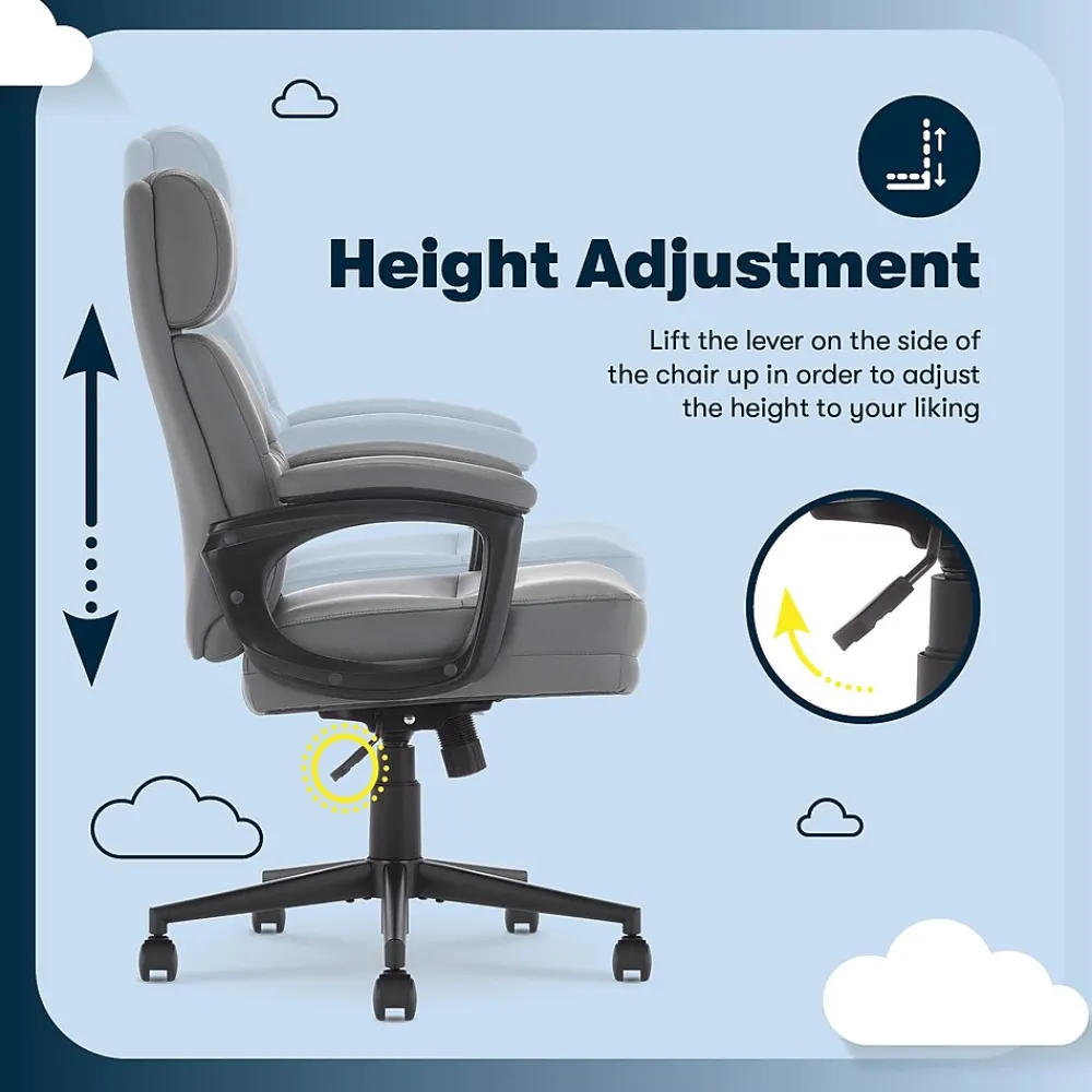 Office Chairs*Serta Comfort Ergonomic Bonded Leather Swivel Executive Chair, Gray (CHR10130C)