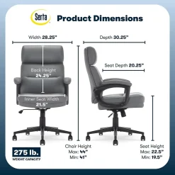 Office Chairs*Serta Comfort Ergonomic Bonded Leather Swivel Executive Chair, Gray (CHR10130C)