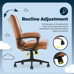 Office Chairs*Serta Comfort Modern Ergonomic Bonded Leather Swivel Executive Chair, Cognac (CHR10132D)