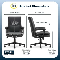 Office Chairs*Serta Comfort Modern Ergonomic Bonded Leather Swivel Executive Chair, Black (CHR10132A)