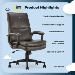 Office Chairs*Serta Comfort Modern Ergonomic Bonded Leather Swivel Executive Chair, Brown (CHR10132B)