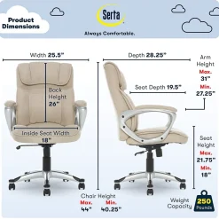 Office Chairs*Serta Cyrus Ergonomic Fabric Swivel Executive Chair, Fawn Tan (47911)