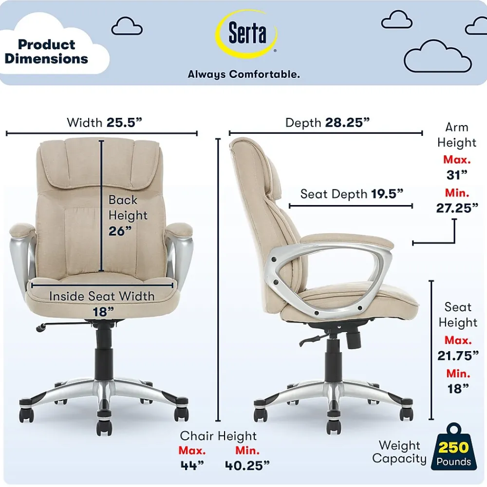 Office Chairs*Serta Cyrus Ergonomic Fabric Swivel Executive Chair, Fawn Tan (47911)
