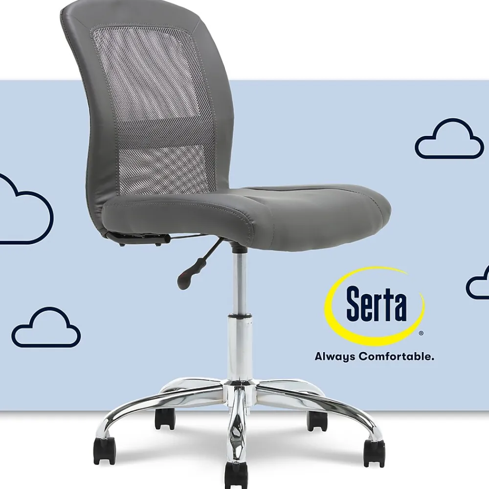 Ergonomic Chairs*Serta Essentials Armless Ergonomic Bonded Leather/Mesh Swivel Task Chair, (48740A) Gray