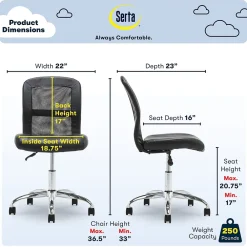 Ergonomic Chairs*Serta Essentials Armless Ergonomic Bonded Leather/Mesh Swivel Task Chair, (48740) Black