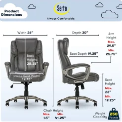 Ergonomic Chairs*Serta Garret Ergonomic Bonded Leather Swivel Executive Chair, (CHR200113) Harvard Gray