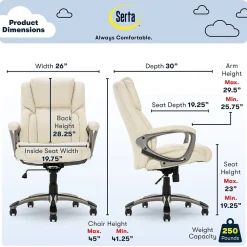 Ergonomic Chairs*Serta Garret Ergonomic Bonded Leather Swivel Executive Chair, (CH200112) American Beige