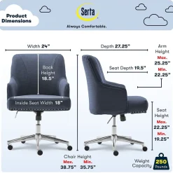 Office Chairs*Serta Style Leighton Fabric Fabric Swivel Computer and Desk Chair, Blue (47925A)