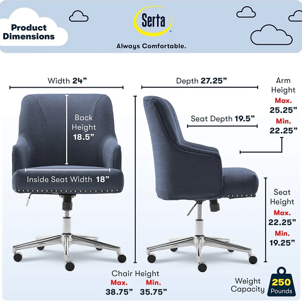 Office Chairs*Serta Style Leighton Fabric Fabric Swivel Computer and Desk Chair, Blue (47925A)