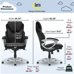 Ergonomic Chairs*Serta Works Bryce Ergonomic Bonded Leather Swivel Executive Chair, (43807A) Black