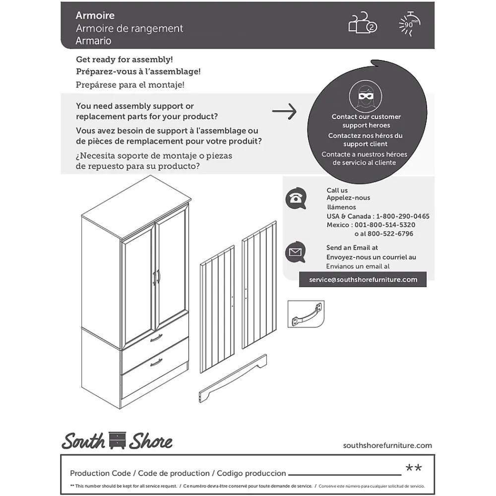 Storage Cabinets*South Shore Acapella Wardrobe Armoire, Pure Black (5370038)