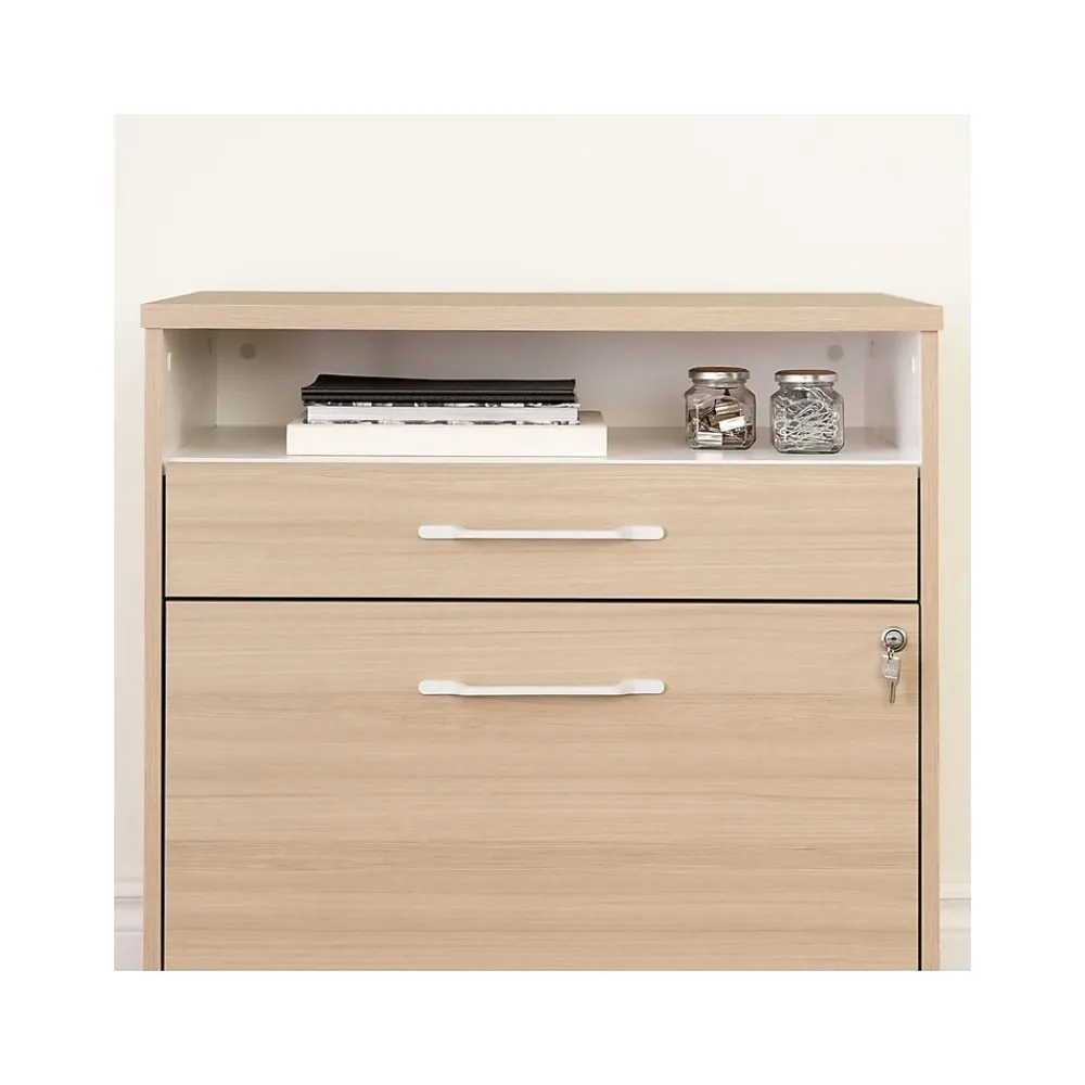 File Cabinets*South Shore Helsy 2-Drawer Lateral File Cabinet, Letter/Legal Size, Lockable, 30.25"H x 29"W x 18.5"D, Soft Elm/White (13304)