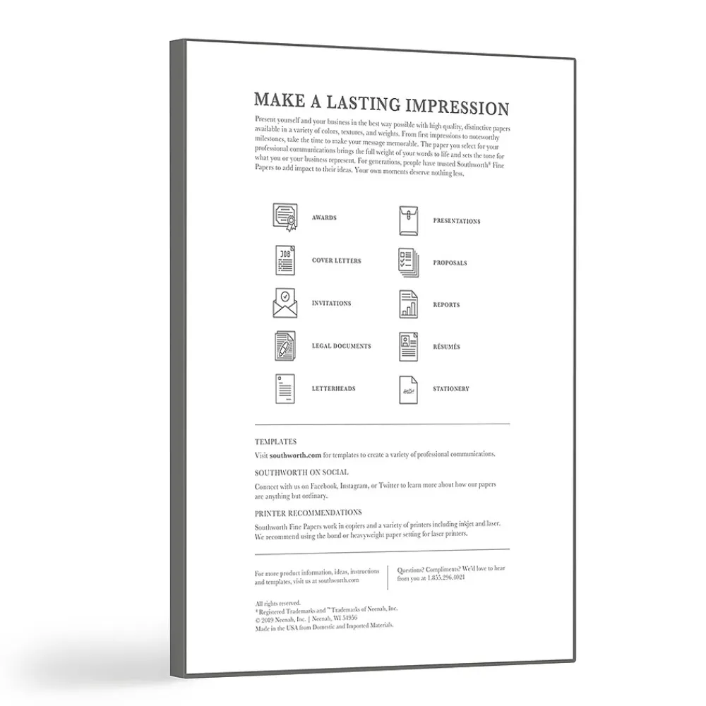 Resume Paper*Southworth 25% Cotton Business Paper, 8.5" x 11", 24 lb. Linen Finish, Ivory, 100 Sheets/Pack (P564CK)