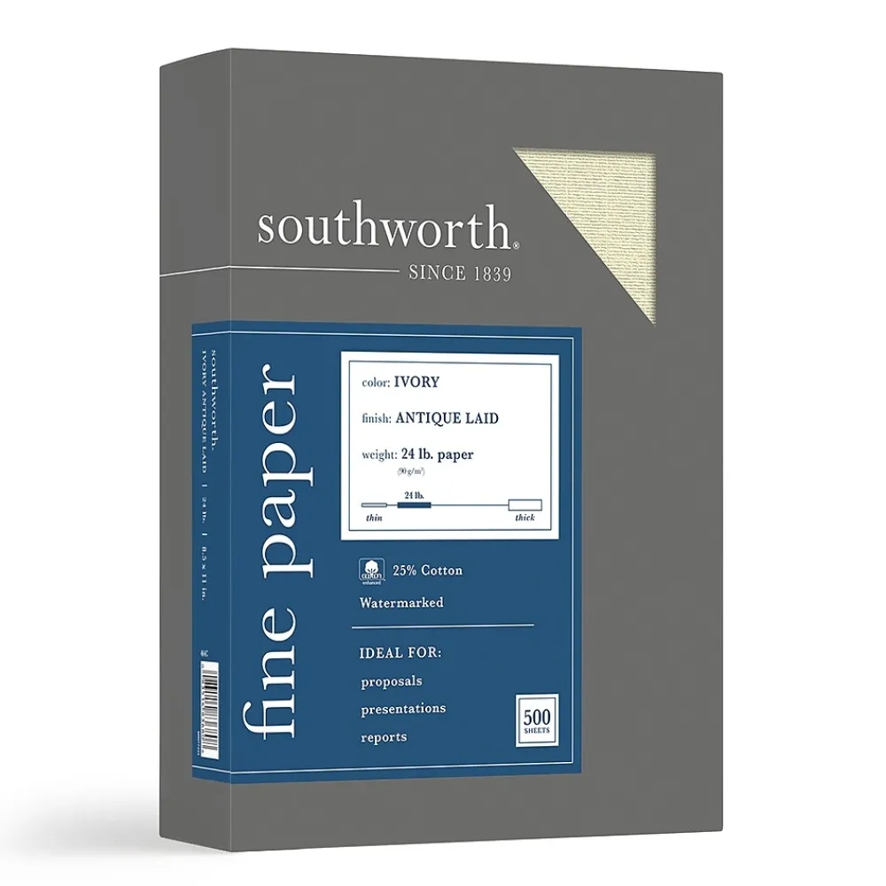 Resume Paper*Southworth Antique Laid ID Paper, 24 lbs., 8.5" x 11", Ivory, 500/Ream (464C)