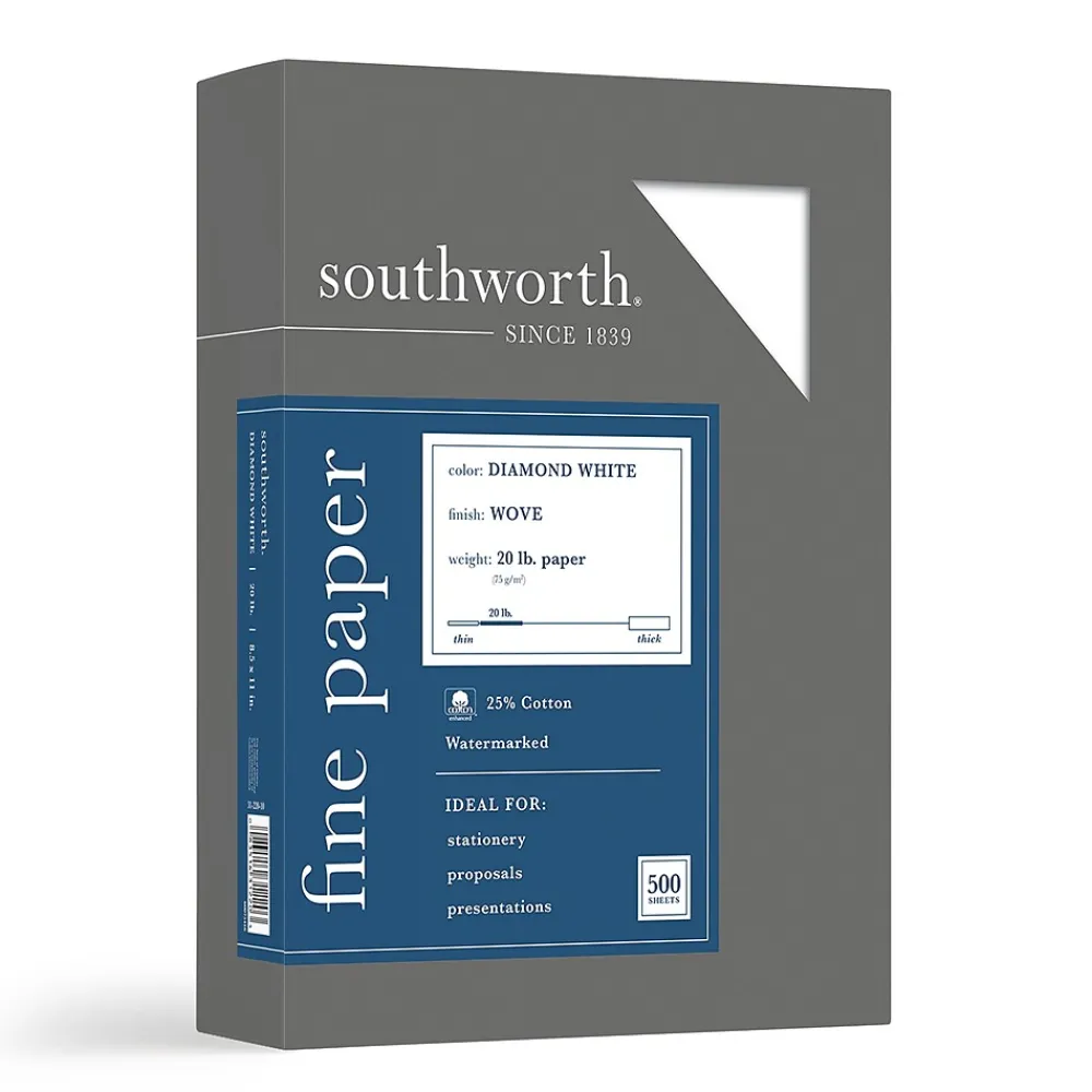 Resume Paper*Southworth Diamond White 8.5" x 11" Business Paper, 20 Lbs., Wove, 500/Box (31-220-10)