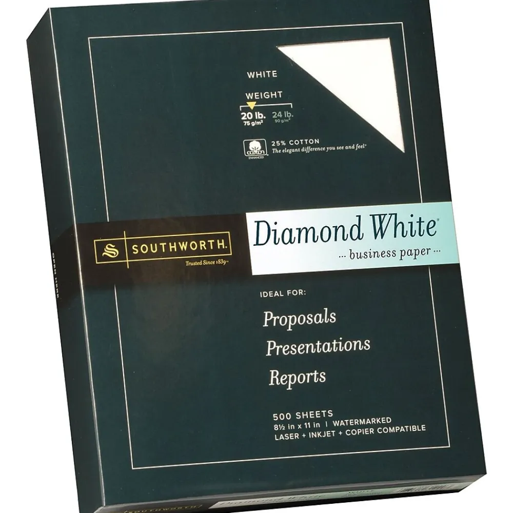 Resume Paper*Southworth Diamond White 8.5" x 11" Business Paper, 20 Lbs., Wove, 500/Box (31-220-10)