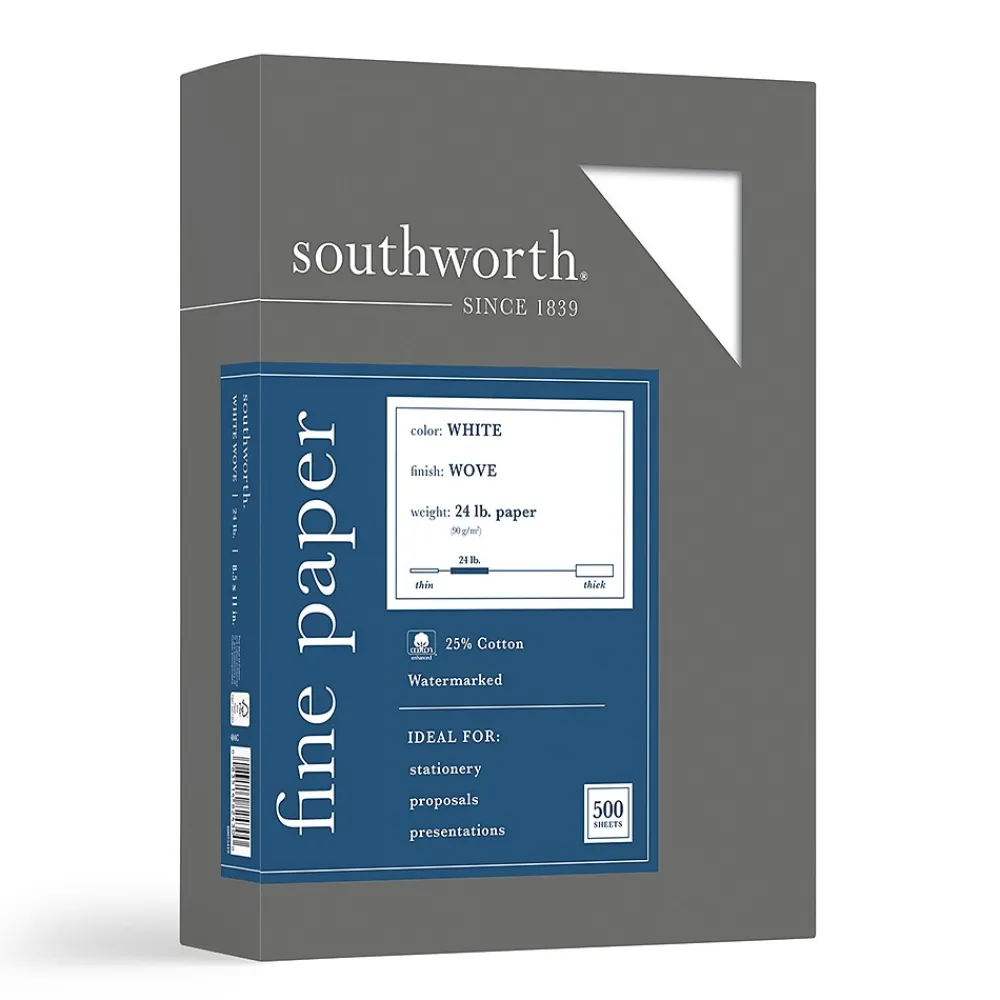 Resume Paper*Southworth Fine Paper, 8.5" x 11", 24 lb., Wove-Finish, White, 500/Box (404C)