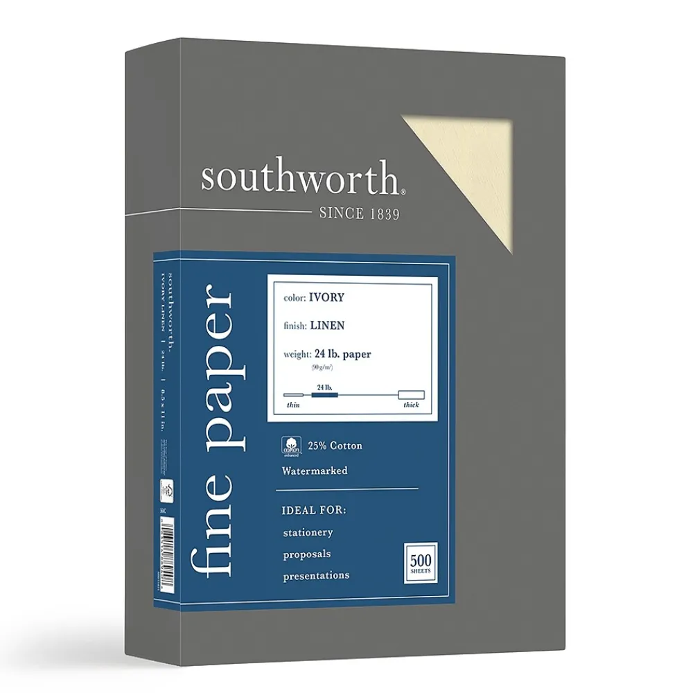 Resume Paper*Southworth Fine Paper, 8.5" x 11", 24 lb., Linen-Finish, Ivory 500/Box (564C)