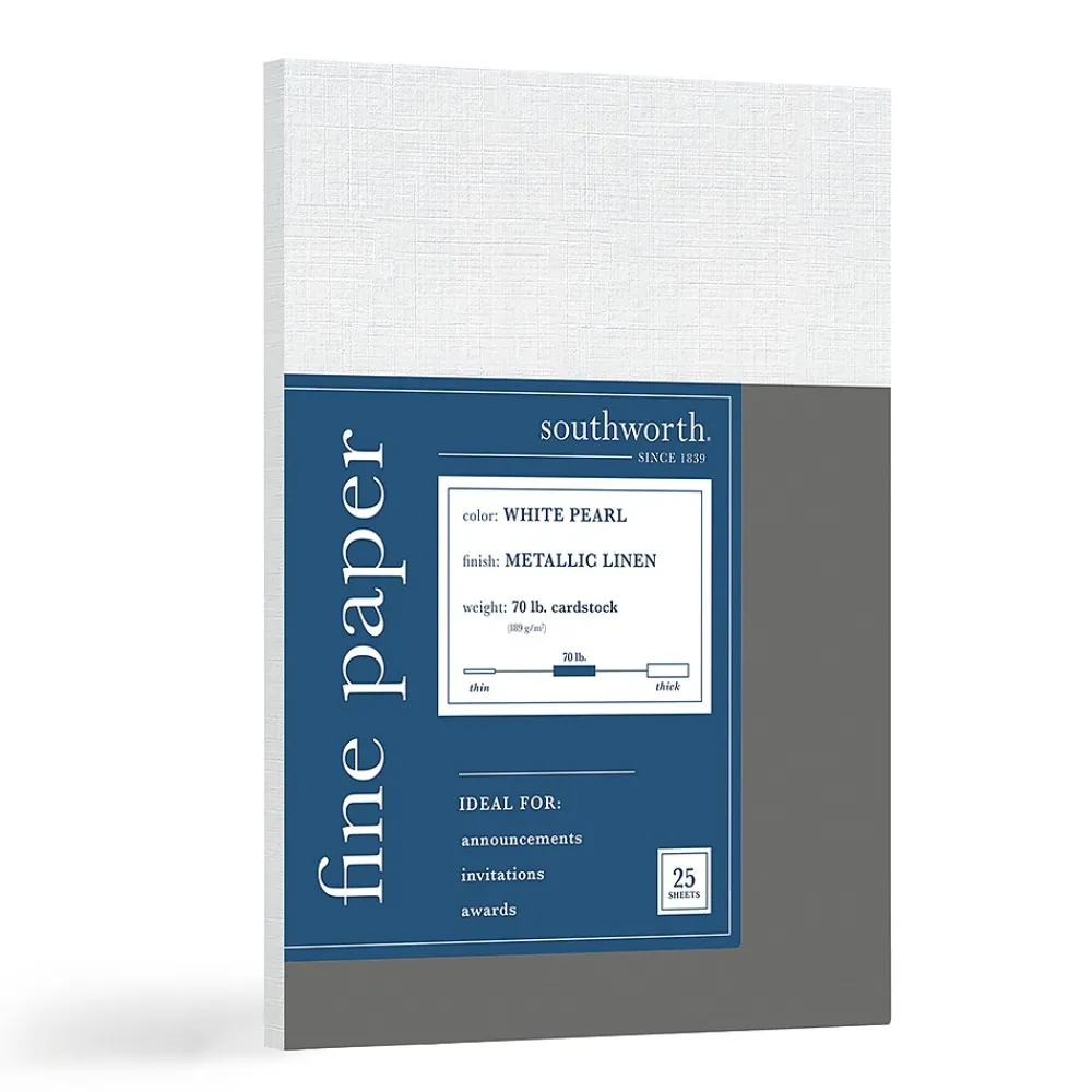 Card Stock*Southworth Metalo Linen Cardstock Paper, 70 Lbs., 8.5" x 11", White Pearl, 25 Sheets/Pack (91142)
