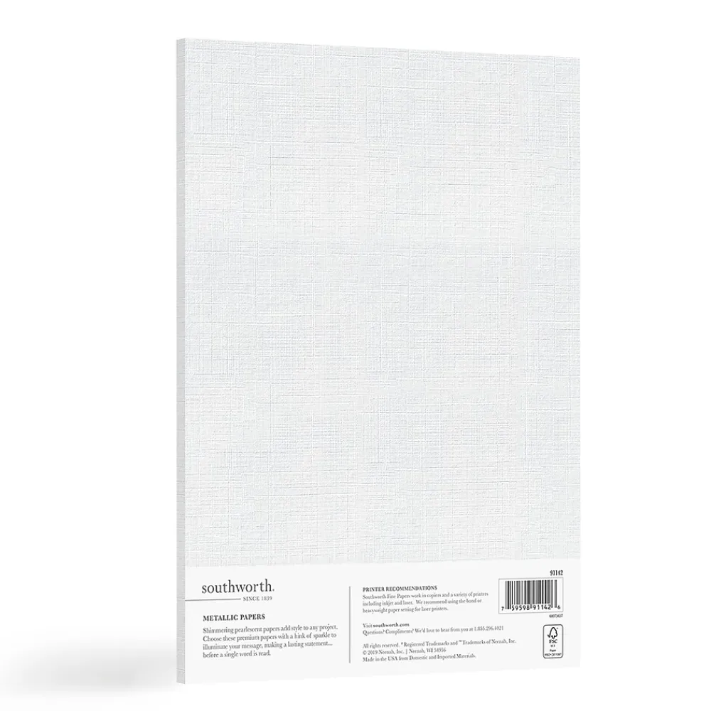 Card Stock*Southworth Metalo Linen Cardstock Paper, 70 Lbs., 8.5" x 11", White Pearl, 25 Sheets/Pack (91142)