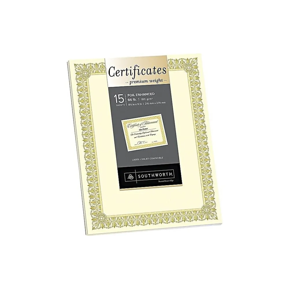 Awards & Certificates*Southworth Premium Fleur Design Certificates, 8.5" x 11", Ivory/Gold (SOUCTP1V)