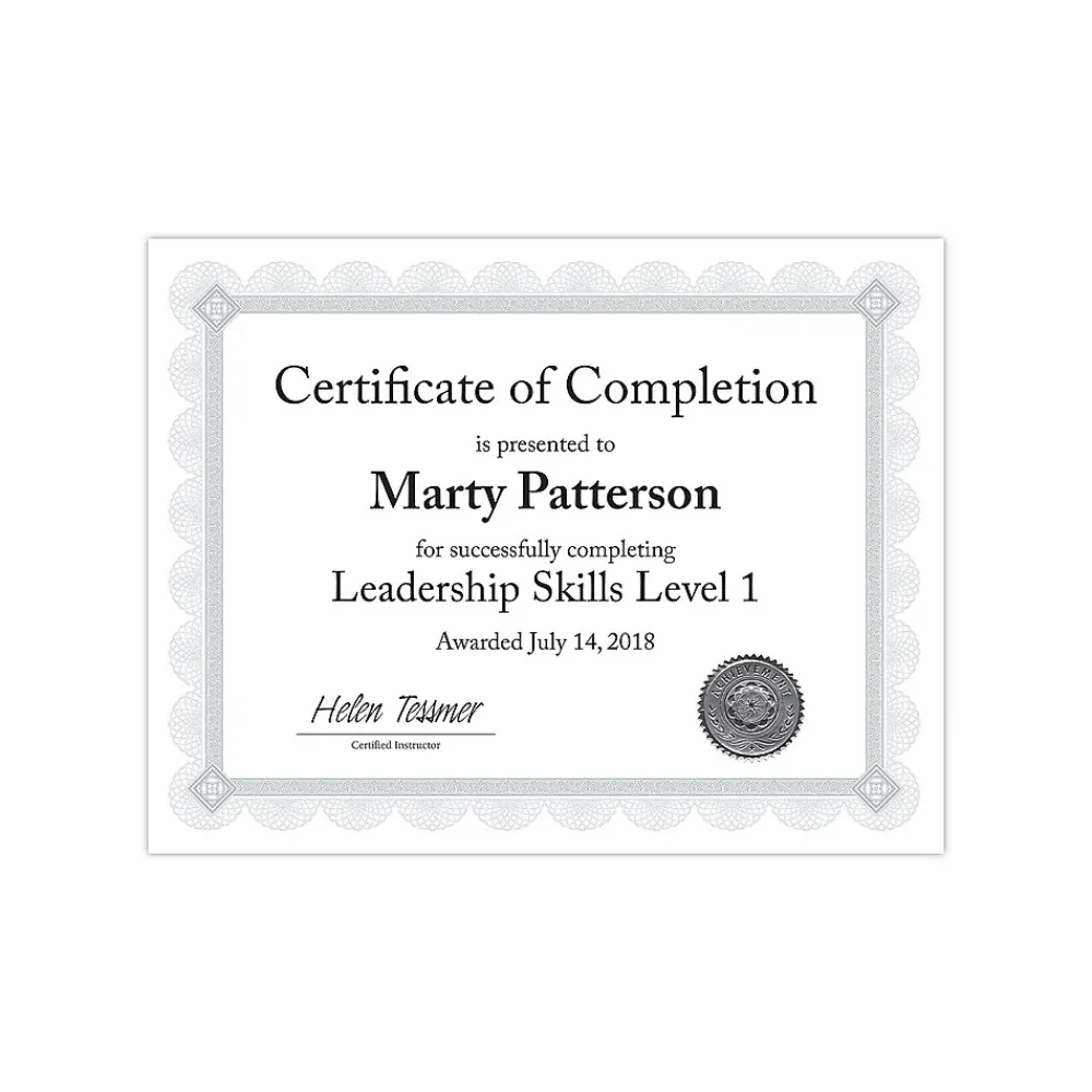 Awards & Certificates*Southworth Premium Spiro Design Certificates, 8.5" x 11", White/Silver, 15/Pack (CTP2W)