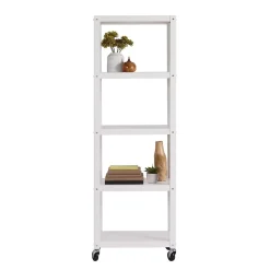 Bookcases*Space Solutions Ready-to-assemble 72-inch High Mobile 5-Shelf Bookcase, White